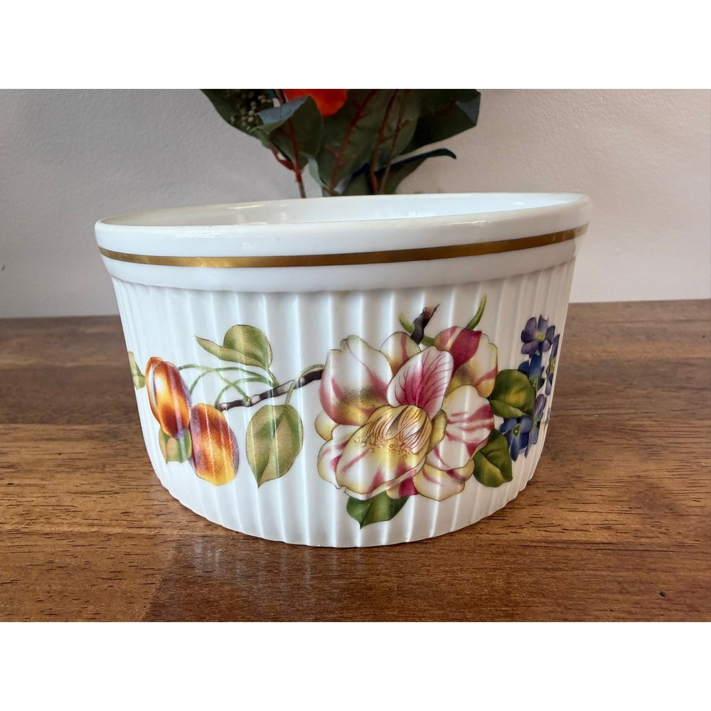 Royal Worcester Pershore Casserole Dish Vintage England Fruit Floral Gold Trim